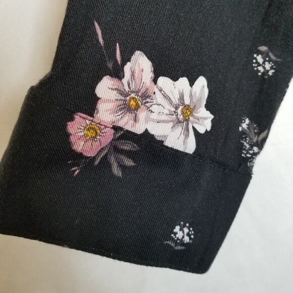 Divided Women's Mini Black Floral Dress Button Up Long Cuffed Sleeves Size 6 - Picture 6 of 10